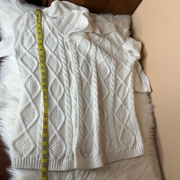 CAbi White Cable Sweater Knit Open Cardigan Size Medium - Picture 7 of 10